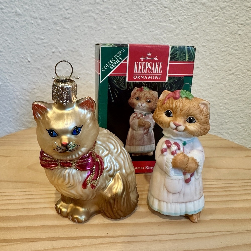Old World 2 Christmas Tree Ornaments Himalayan Cat and Hallmark Christmas Kitty